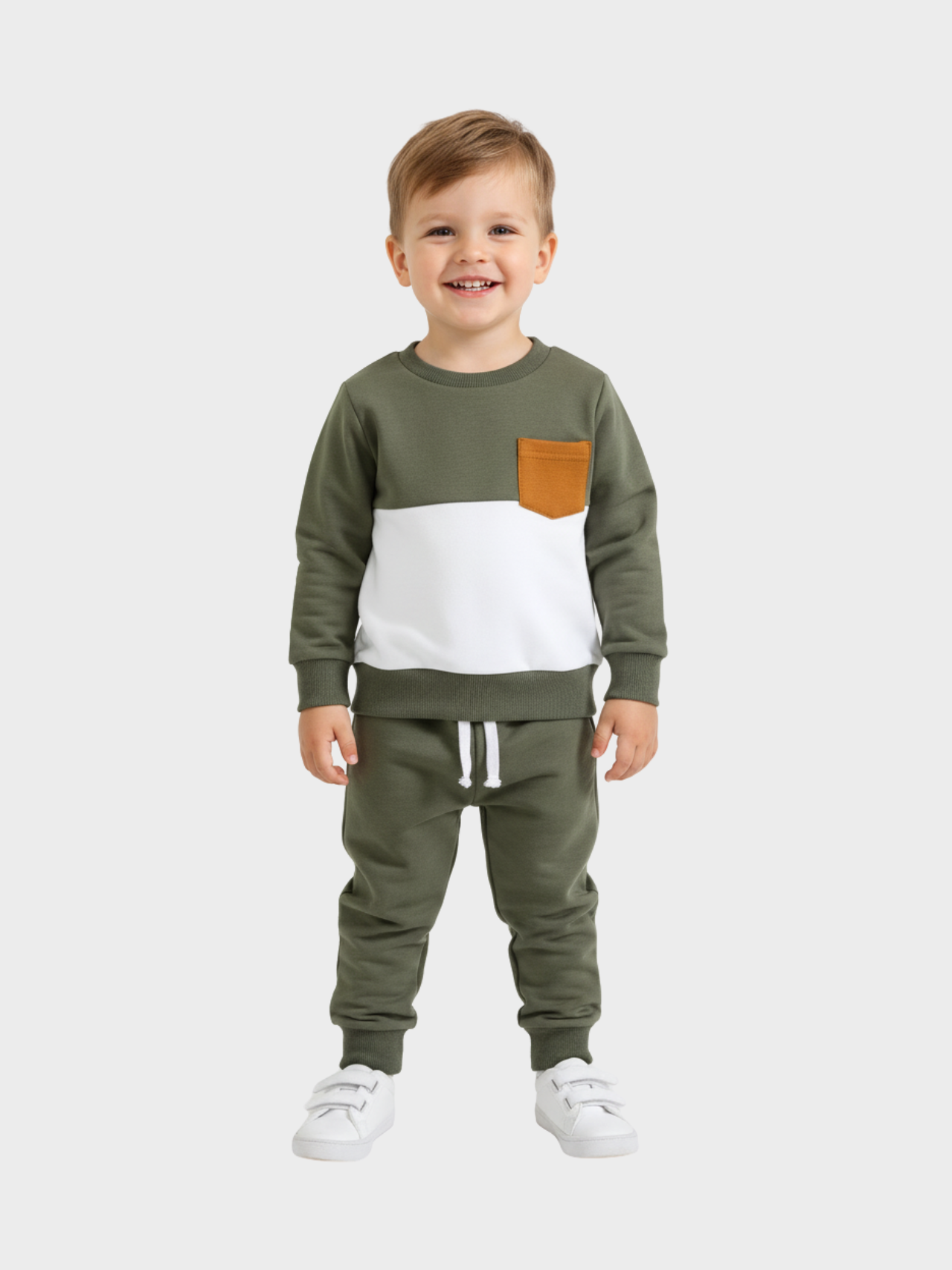 Boys' Olive Green Color-Block Sweatshirt & Joggers Set