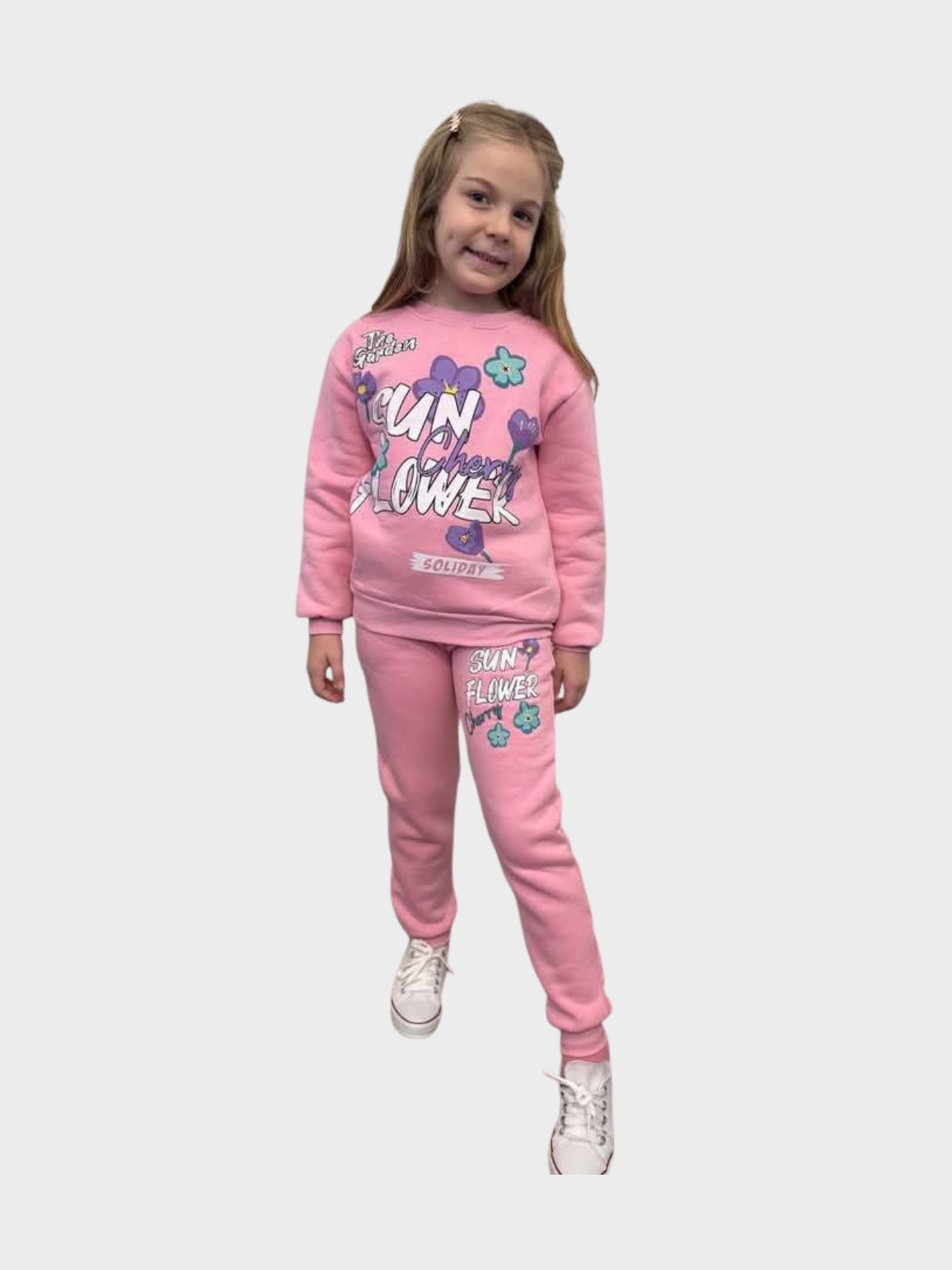 Girls' Hot Pink "Sunflower Garden" Sweatshirt & Joggers Set