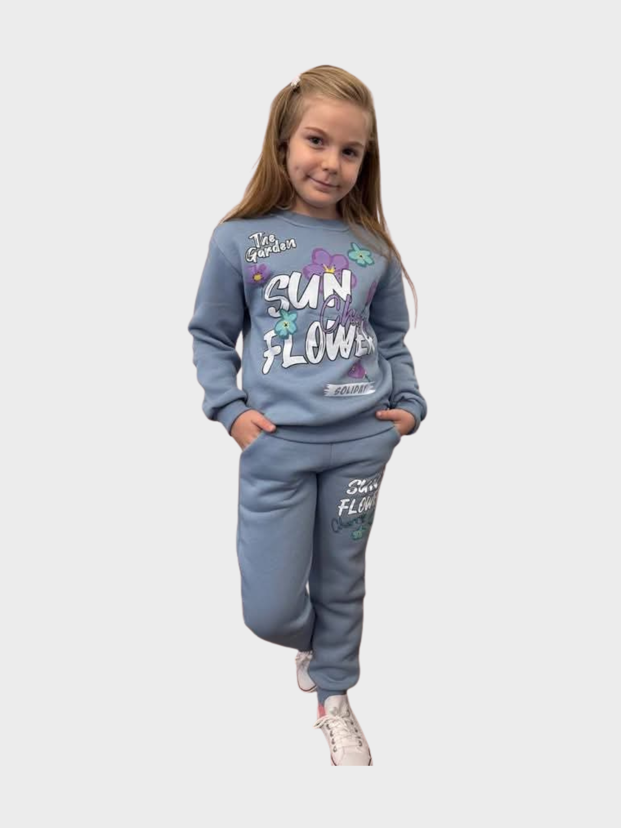 Girls' Blue "Sunflower Holiday" Sweatshirt & Joggers Set