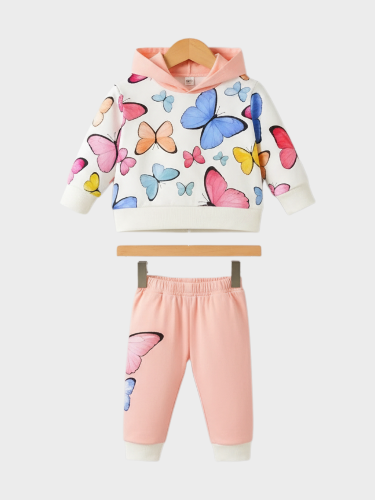 Girls' Watercolor Butterfly Print Hoodie and Pink Jogger Set