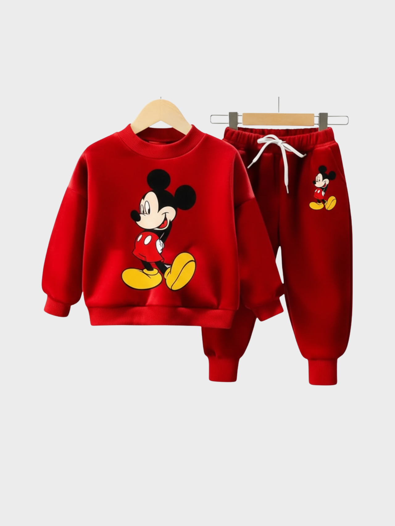 Kids Disney Mickey Mouse Graphic Sweatshirt and Jogger Set - Red Fleece