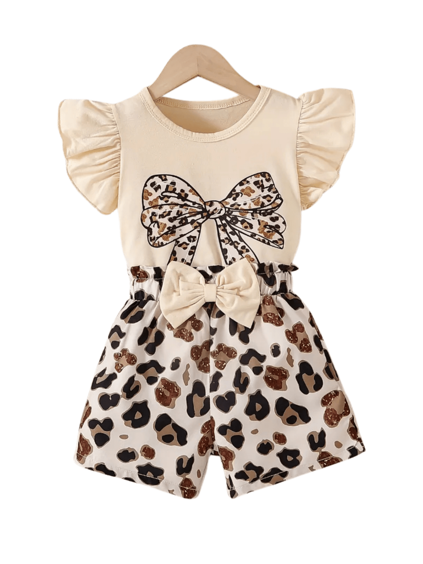 Baby & Kids Off White Bow Printed T-shirt & Shorts Pant Set - Childrengoods