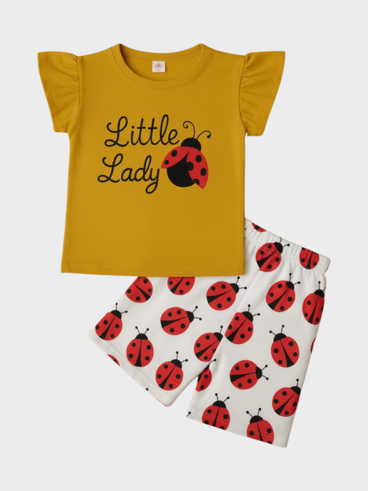 Toddler Girl Mustard Yellow "Little Lady" Ladybug Short Set