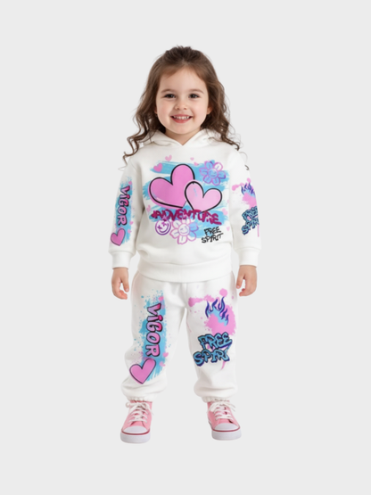 Girls' Graffiti Heart Hoodie & Joggers Set