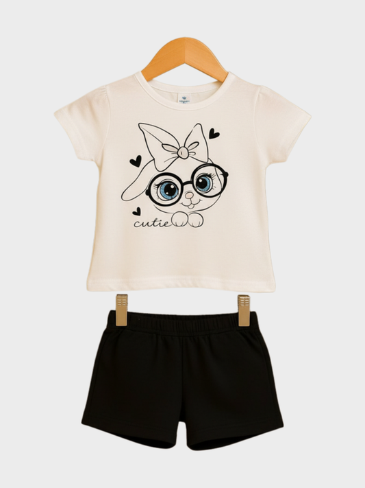 Toddler Girl Black & White Bunny T-Shirt & Shorts Set