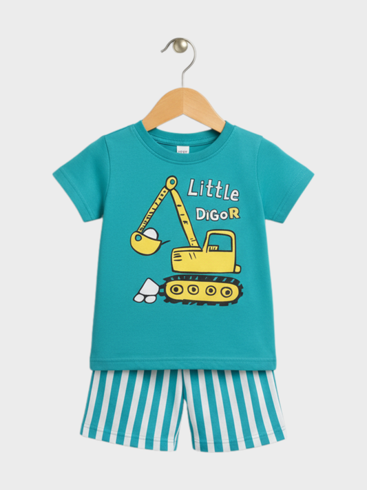 Toddler Boys' Excavator T-Shirt & Striped Short Set