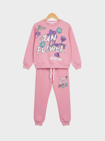 Girls' Hot Pink "Sunflower Garden" Sweatshirt & Joggers Set