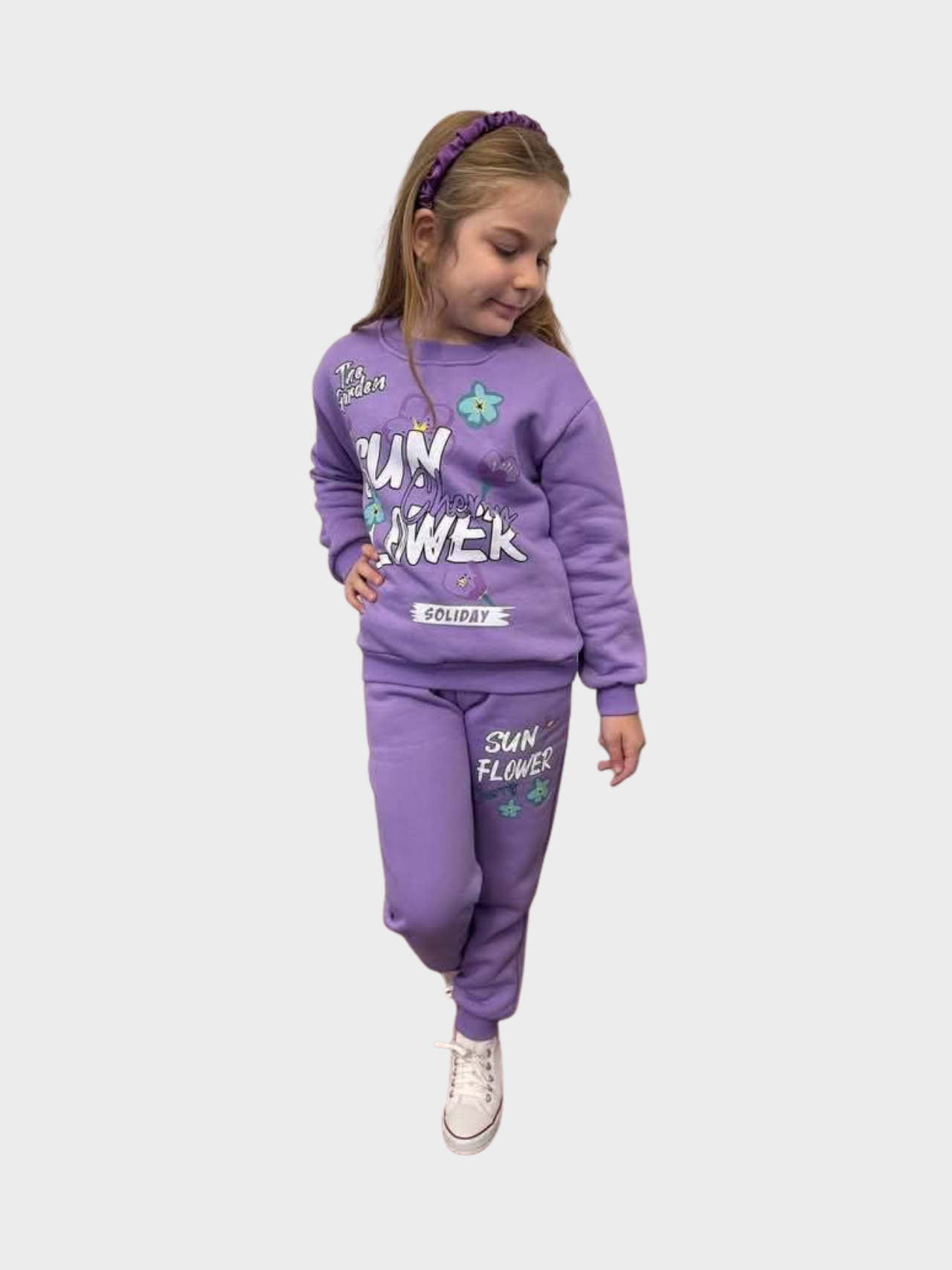 Girls' Purple "Sunflower Holiday" Sweatshirt & Joggers Set