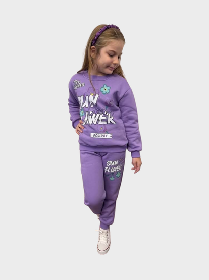 Girls' Purple "Sunflower Holiday" Sweatshirt & Joggers Set