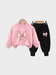 Girls' Pink Bow Graphic Sweatshirt and Black Jogger Pant Set