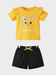 Adorable Yellow Cat Graphic T-Shirt and Black Shorts Set