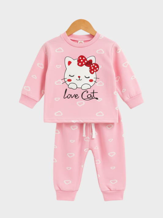 Toddler Pink Love Cat Sweatshirt & Jogger Set
