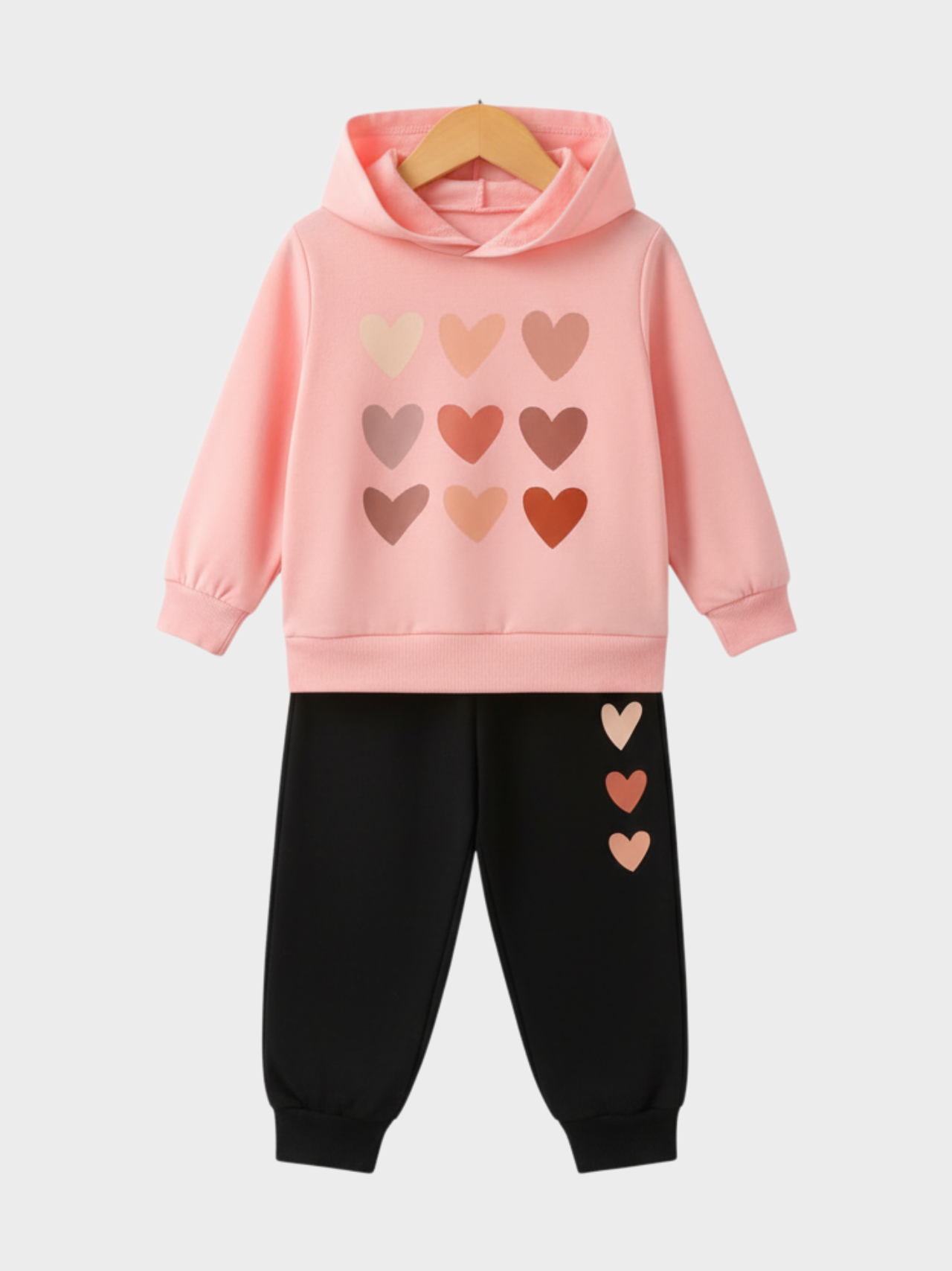 Kids' Pink & Black Heart Graphic Hoodie & Jogger Set