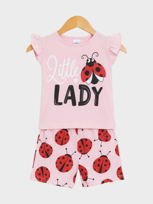 Toddler Girl Pink "Little Lady" Ladybug Short Set