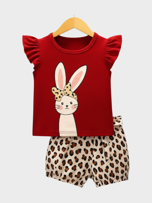 Toddler Girl Red Bunny Top & Leopard Print Shorts Set