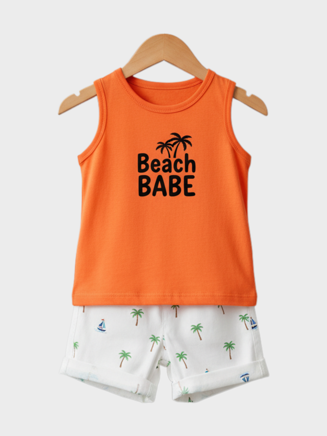 Fun Orange 'Beach Babe' Tank Top and Tropical Shorts Set for Kids