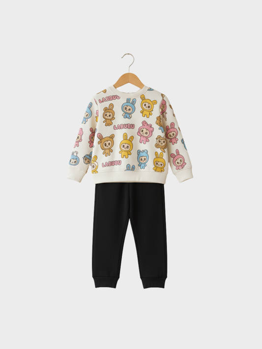 Pop Mart LABUBU Graphic Sweatshirt & Black Joggers Set
