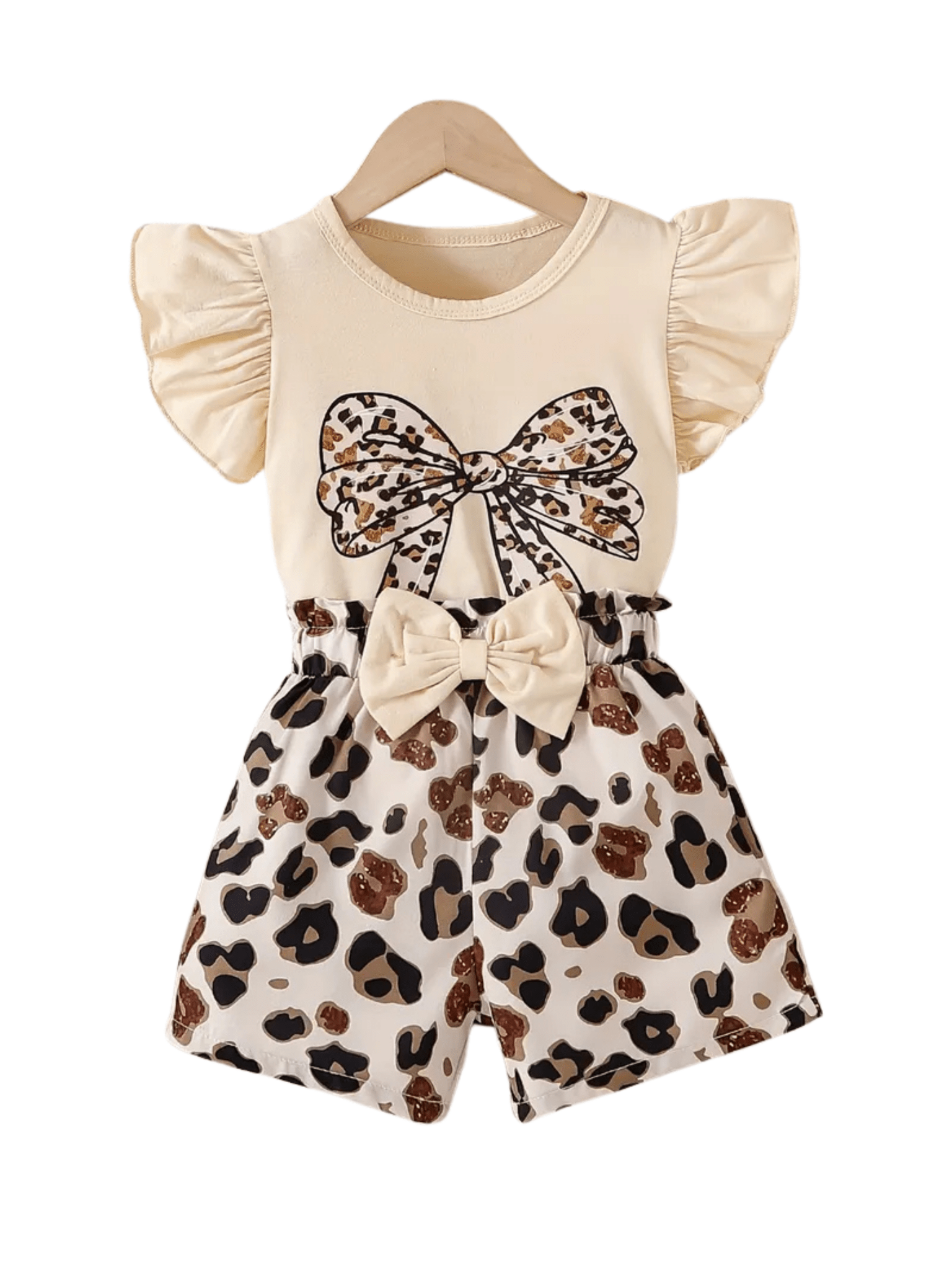 Baby & Kids Off White Bow Printed T-shirt & Shorts Pant Set - Childrengoods